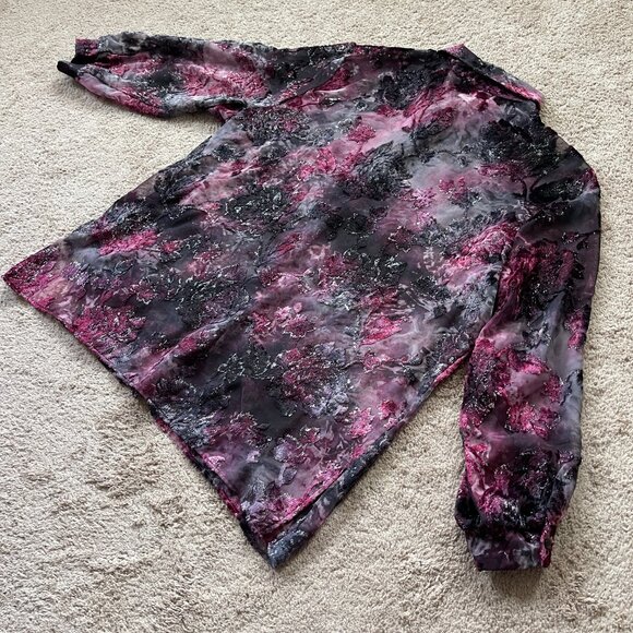 Vintage Maggie Sweet Whimsigoth Velvet Burnout Sheer ButtonUp Fairy Shiny Top 2X - Picture 7 of 13